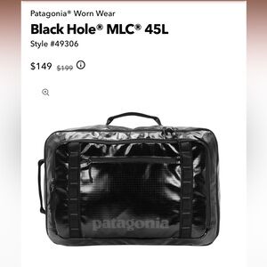 Patagonia Black Hole® MLC® 45L BLACK-Discontinued!! UNISEX